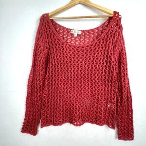 Others Follow Loose Open Knit Mauve Crochet Scoop Neck Top Pullover Sweater L